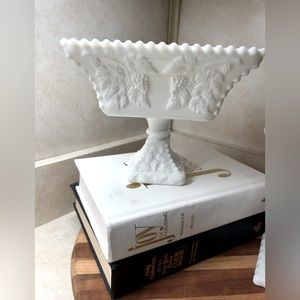 Milk Glass Square Pedestal Bowl